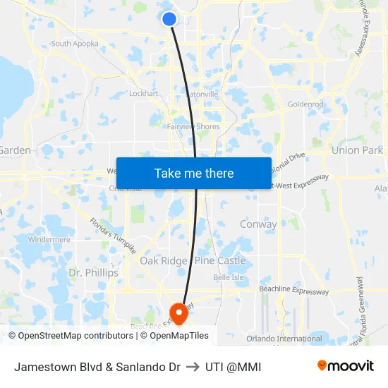 Jamestown Blvd & Sanlando Dr to UTI @MMI map