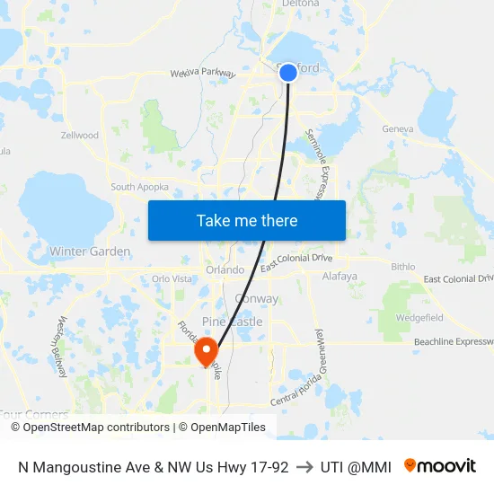 N Mangoustine Ave & NW Us Hwy 17-92 to UTI @MMI map