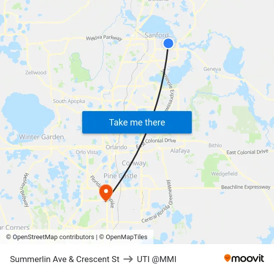 Summerlin Ave And Crescent St to UTI @MMI map