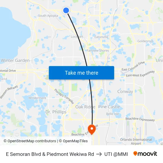 E Semoran Blvd & Piedmont Wekiwa Rd to UTI @MMI map