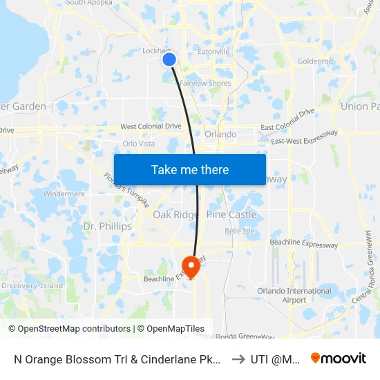 N Orange Blossom Trl & Cinderlane Pkwy to UTI @MMI map