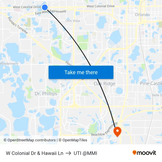 W Colonial Dr & Hawaii Ln to UTI @MMI map