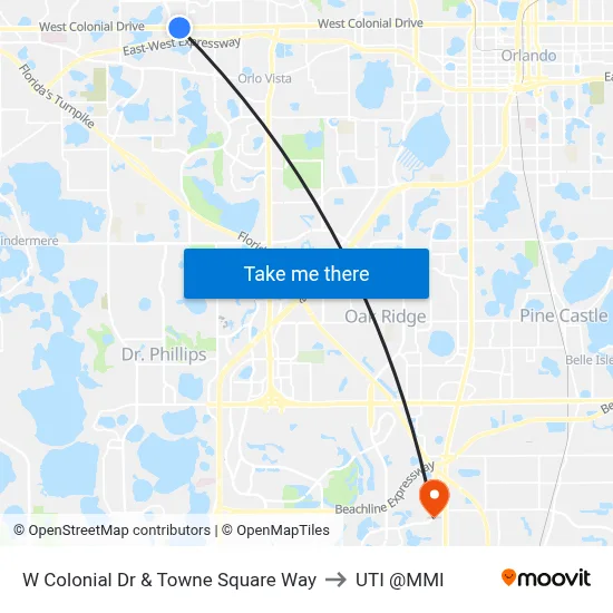 W Colonial Dr & Towne Square Way to UTI @MMI map