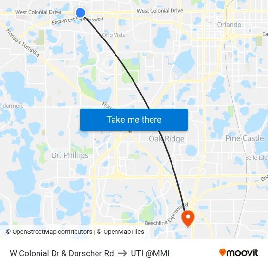 W Colonial Dr & Dorscher Rd to UTI @MMI map