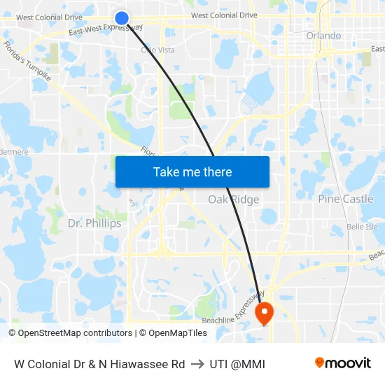 W Colonial Dr & N Hiawassee Rd to UTI @MMI map