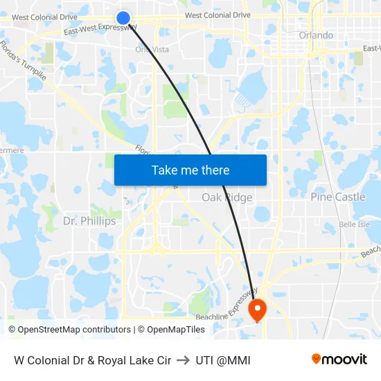 W Colonial Dr & Royal Lake Cir to UTI @MMI map