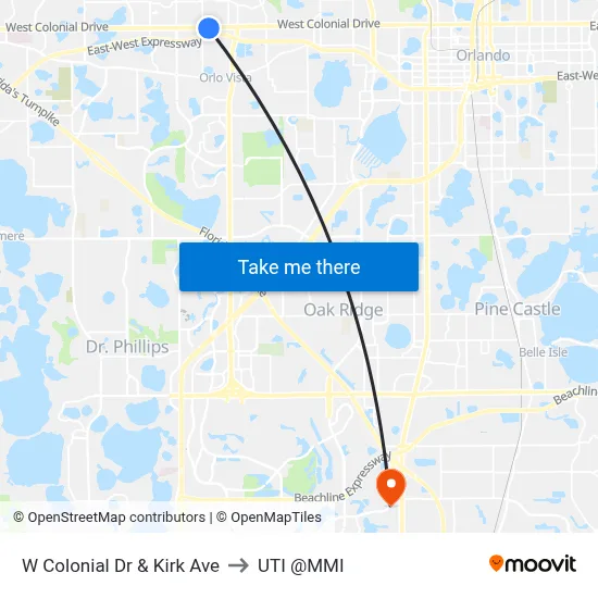 W Colonial Dr & Kirk Ave to UTI @MMI map