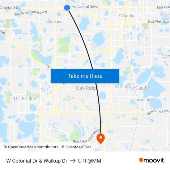 W Colonial Dr & Walkup Dr to UTI @MMI map