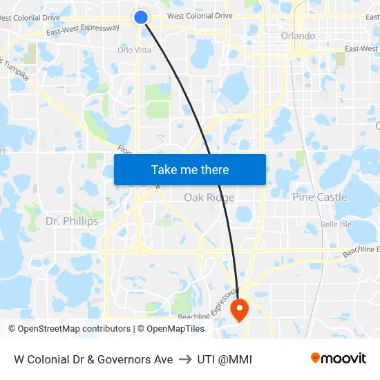 W Colonial Dr & Governors Ave to UTI @MMI map