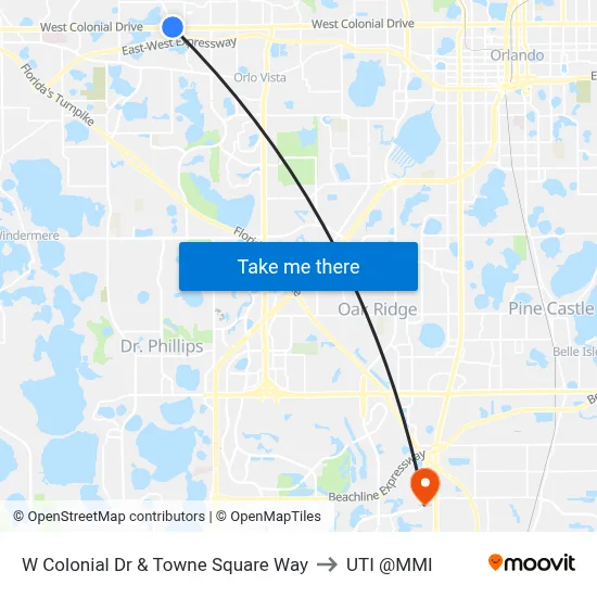 W Colonial Dr & Towne Square Way to UTI @MMI map