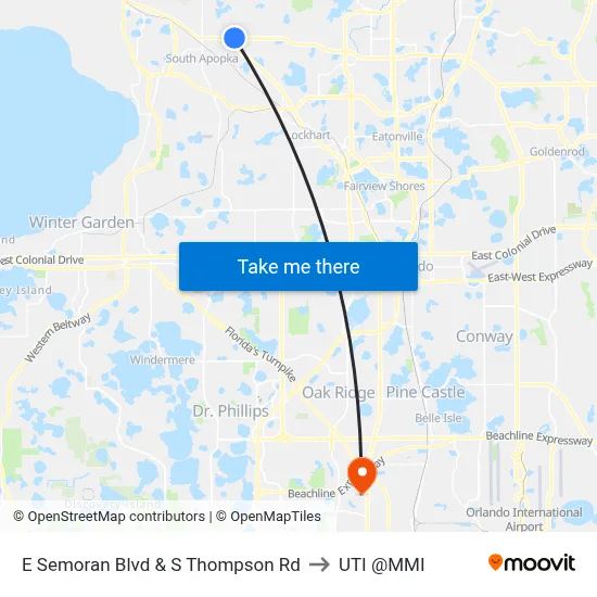 E Semoran Blvd & S Thompson Rd to UTI @MMI map