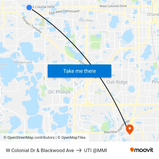 W Colonial Dr & Blackwood Ave to UTI @MMI map