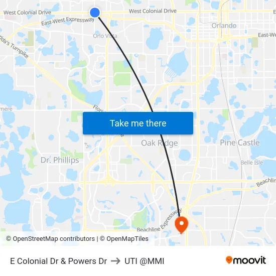 E Colonial Dr & Powers Dr to UTI @MMI map