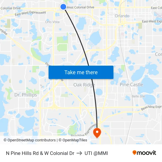 N Pine Hills Rd & W Colonial Dr to UTI @MMI map