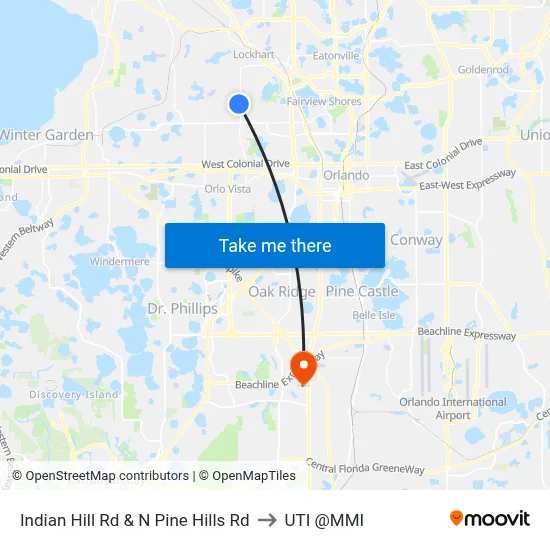 Indian Hill Rd & N Pine Hills Rd to UTI @MMI map