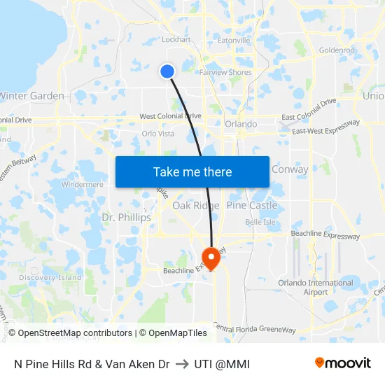 N Pine Hills Rd & Van Aken Dr to UTI @MMI map