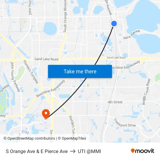 S Orange Ave & E Pierce Ave to UTI @MMI map