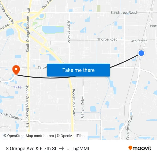 S Orange Ave & E 7th St to UTI @MMI map