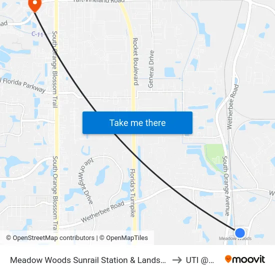 Meadow Woods Sunrail Station & Landstar Blvd to UTI @MMI map