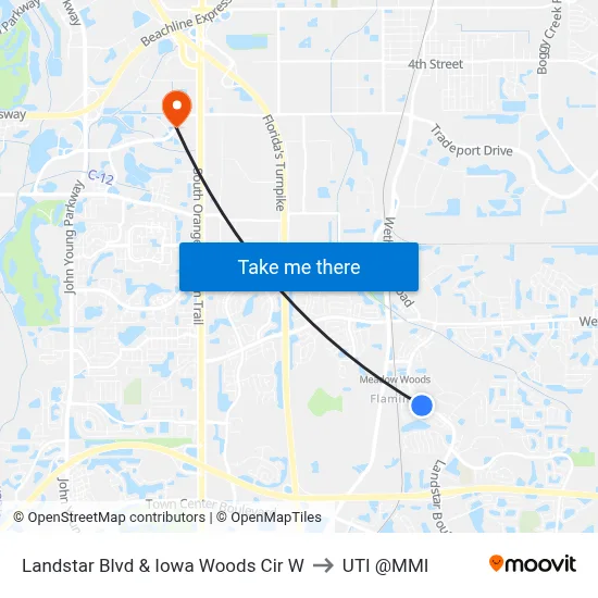 Landstar Blvd & Iowa Woods Cir W to UTI @MMI map