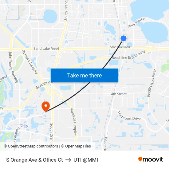 S Orange Ave & Office Ct to UTI @MMI map