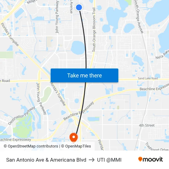 San Antonio Ave & Americana Blvd to UTI @MMI map