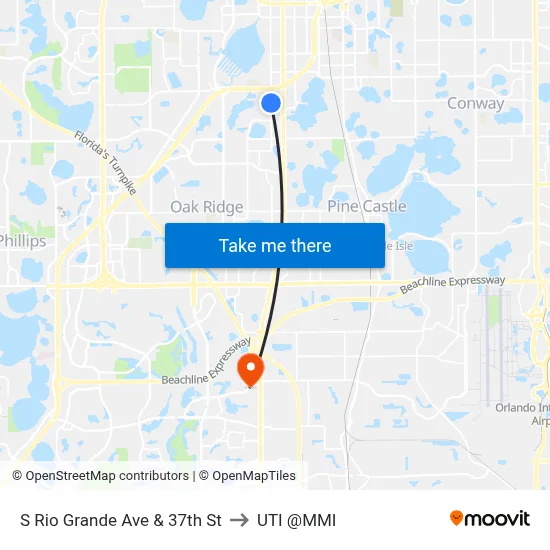 S Rio Grande Ave & 37th St to UTI @MMI map