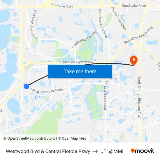 Westwood Blvd & Central Florida Pkwy to UTI @MMI map