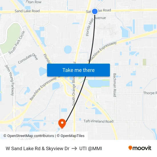 W Sand Lake Rd & Skyview Dr to UTI @MMI map