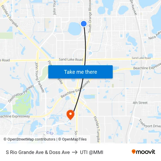 S Rio Grande Ave & Doss Ave to UTI @MMI map