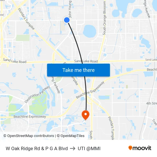 W Oak Ridge Rd & P G A Blvd to UTI @MMI map