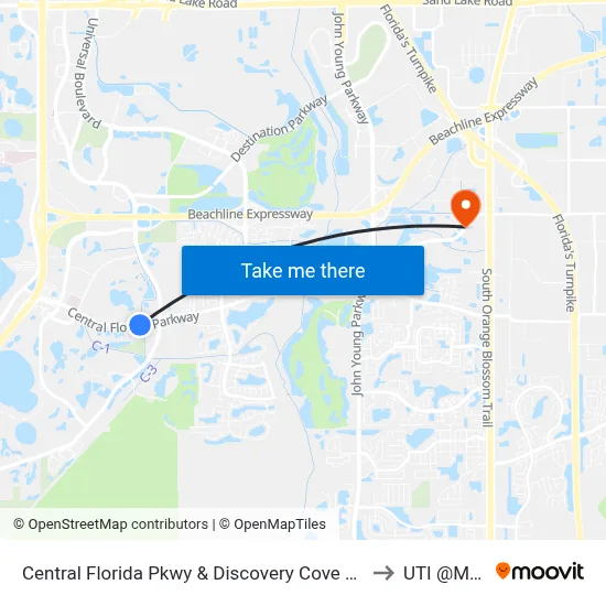 Central Florida Pkwy & Discovery Cove Way to UTI @MMI map