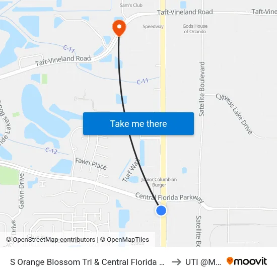 S Orange Blossom Trl & Central Florida Pkwy to UTI @MMI map