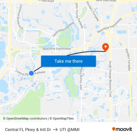 Central FL Pkwy &  Intl Dr to UTI @MMI map