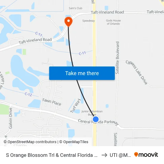 S Orange Blossom Trl & Central Florida Pkwy to UTI @MMI map