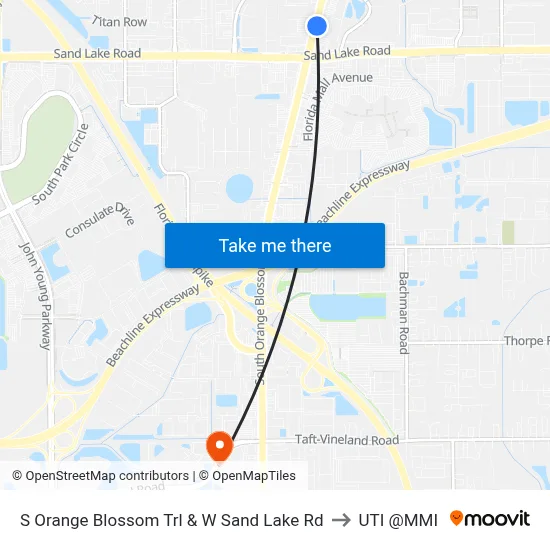 S Orange Blossom Trl & W Sand Lake Rd to UTI @MMI map