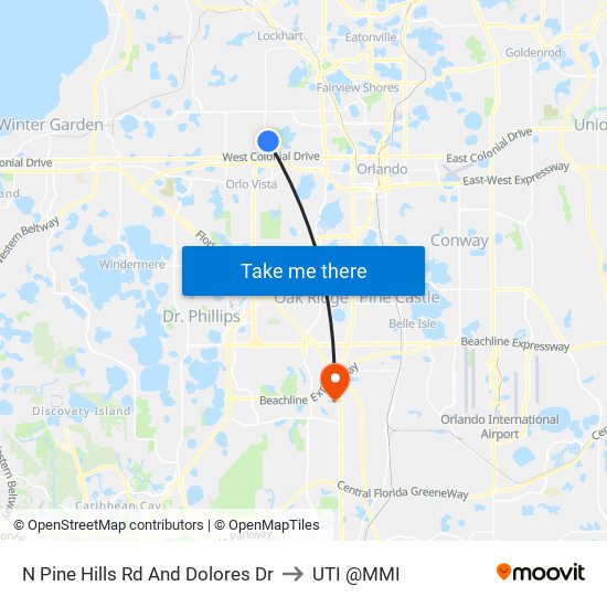 N Pine Hills Rd And Dolores Dr to UTI @MMI map