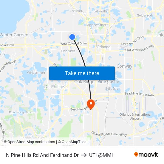 N Pine Hills Rd And Ferdinand Dr to UTI @MMI map