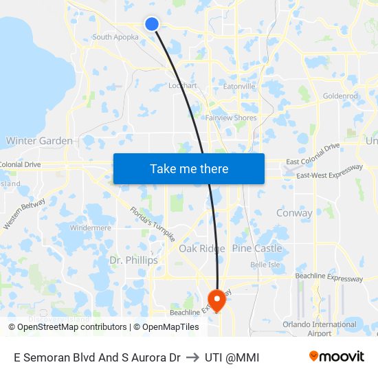 E Semoran Blvd And S Aurora Dr to UTI @MMI map