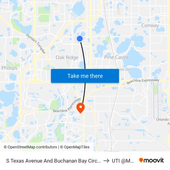 S Texas Avenue And Buchanan Bay Circle to UTI @MMI map