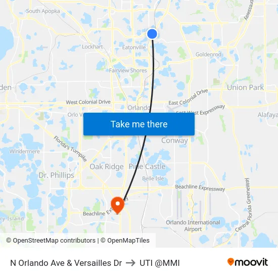 N Orlando Ave & Versailles Dr to UTI @MMI map