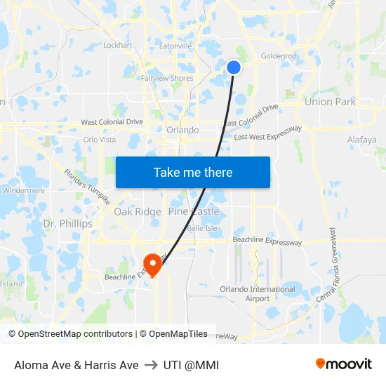 Aloma Ave & Harris Ave to UTI @MMI map