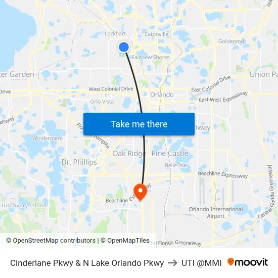Cinderlane Pkwy & N Lake Orlando Pkwy to UTI @MMI map