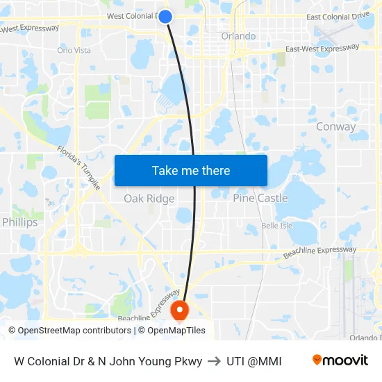 W Colonial Dr & N John Young Pkwy to UTI @MMI map