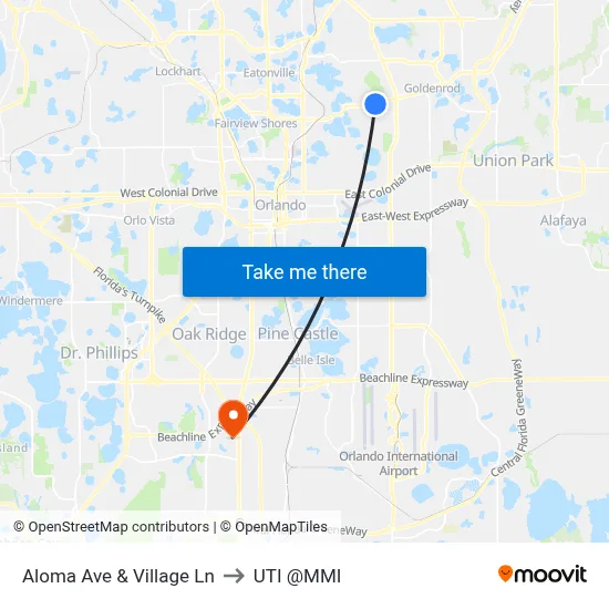 Aloma Ave & Village Ln to UTI @MMI map