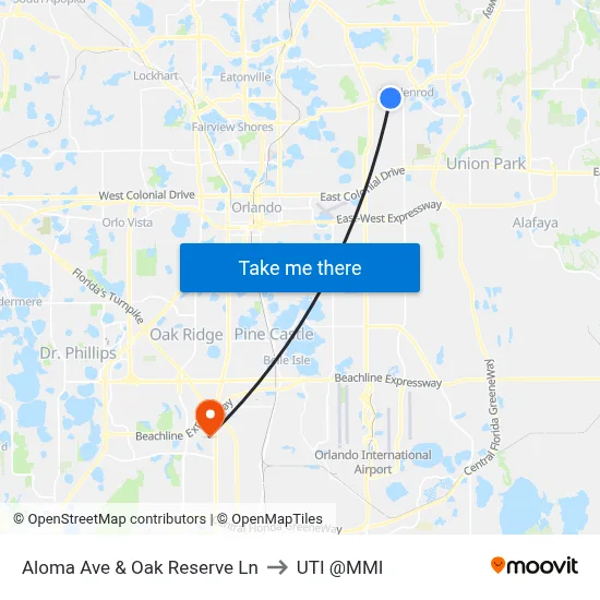 Aloma Ave & Oak Reserve Ln to UTI @MMI map