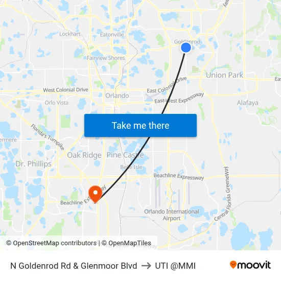 N Goldenrod Rd & Glenmoor Blvd to UTI @MMI map