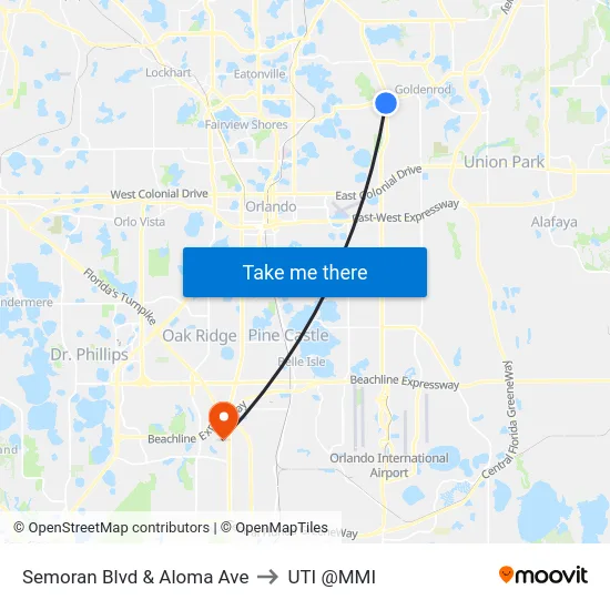 Semoran Blvd & Aloma Ave to UTI @MMI map
