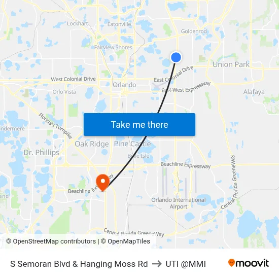 S Semoran Blvd & Hanging Moss Rd to UTI @MMI map