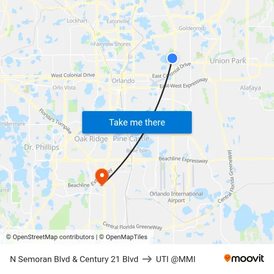 N Semoran Blvd & Century 21 Blvd to UTI @MMI map